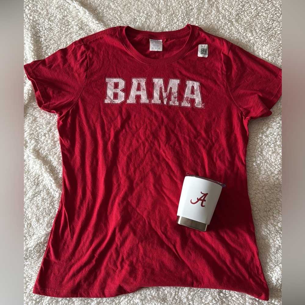 Red Alabama T-Shirt, women’s S with Tumbler